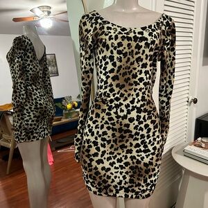 Long Sleeve Leopard Print Mini Dress Small